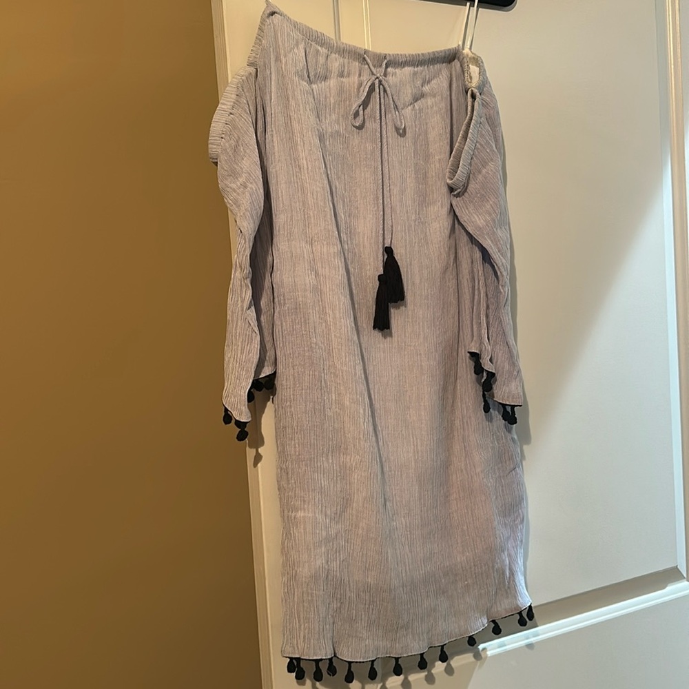 Blue off the Shoulder pompom boutique dress